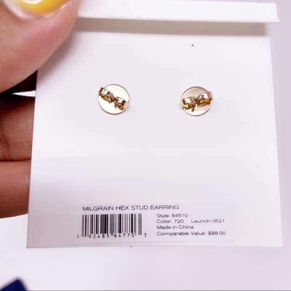 Milgrain Hex Stud Earrings - Picture 6 of 9